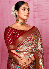 Off White Tussar Silk Ethnic Motif Saree